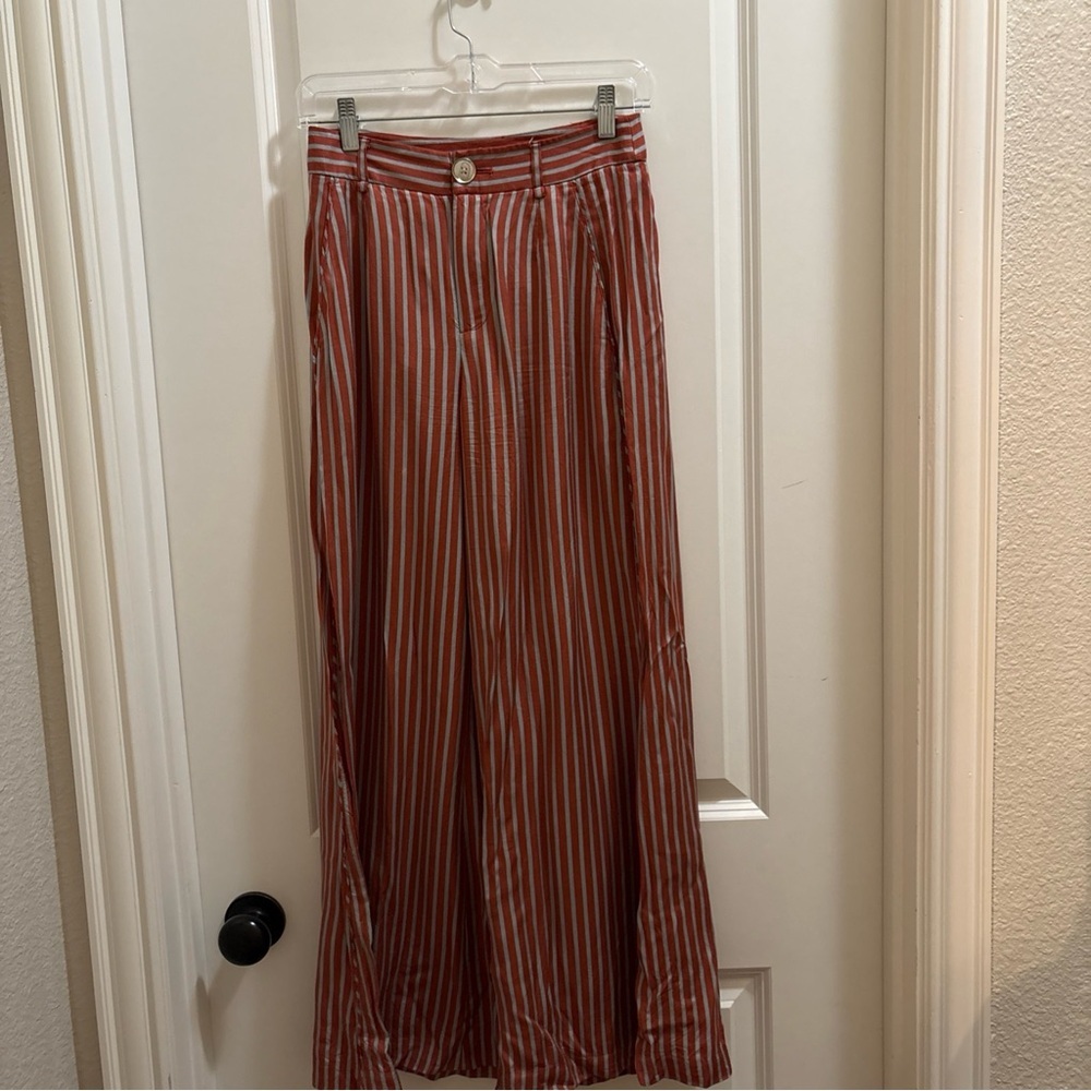 Maeve Anthropologie Alzira Orange Wide-Leg Pants Striped Boho Chic Size 2 Flare - Picture 2 of 5